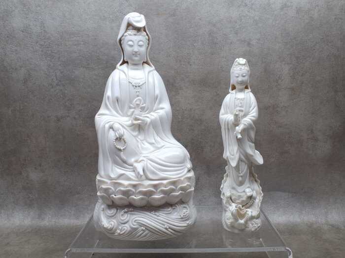 Two Guan Yin Blanc de Chine porcelain figures