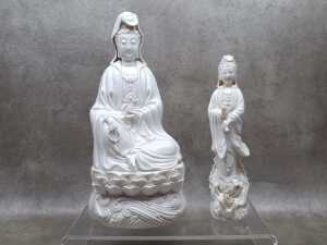 Two Guan Yin Blanc de Chine porcelain figures
