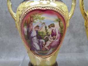 Pair of antique Alton ceramic gilded twin-handled vases - 3