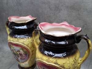 Pair of antique Alton ceramic gilded twin-handled vases - 4