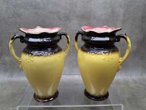 Pair of antique Alton ceramic gilded twin-handled vases - 5
