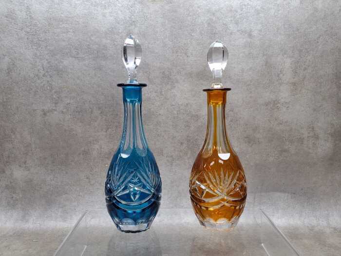 Two cut to clear crystal decanters