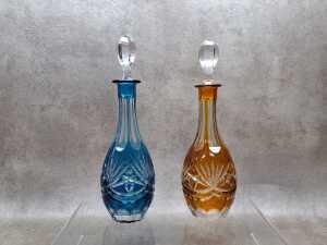 Two cut to clear crystal decanters