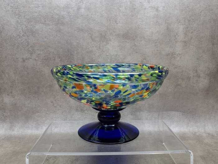 Confetti design art glass footed bowl