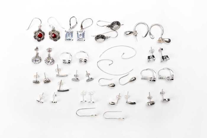 A collection of earrings in sterling silver