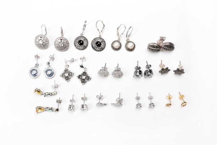 A collection of earrings in sterling silver