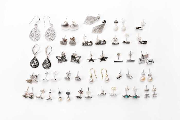 A collection of earrings in sterling silver