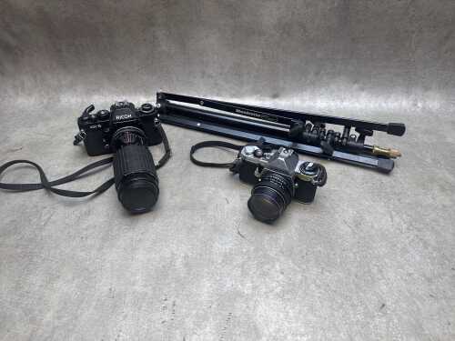 Two SLR film cameras Pentax and Ricoh