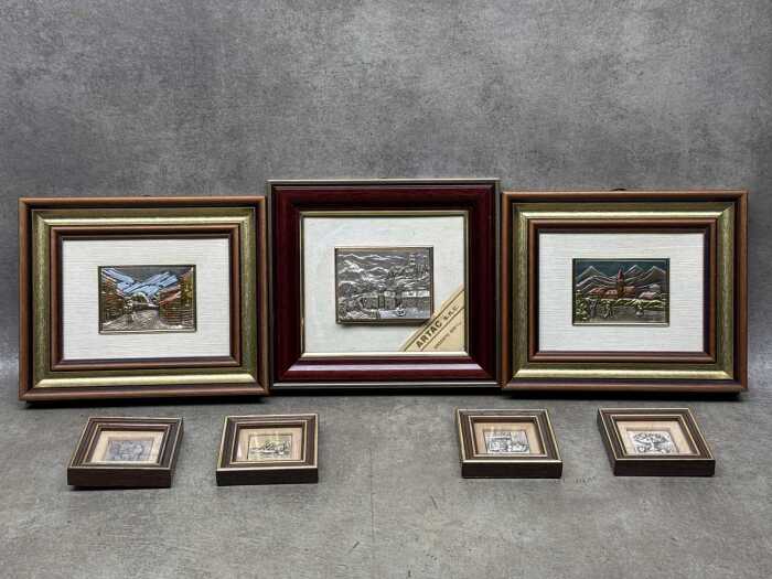 Seven Italian pressed silver-toned miniature pictures