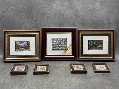 Seven Italian pressed silver-toned miniature pictures