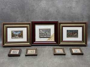 Seven Italian pressed silver-toned miniature pictures