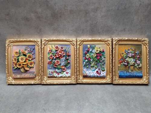 Four wall mounted 3D paintings