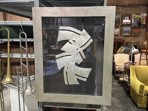 Modern framed abstract silver-tone artwork