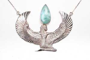 A feather tribe larimar Isis goddess necklace in sterling silver