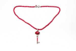 A red spinel bead and key necklace in sterling silver - 2