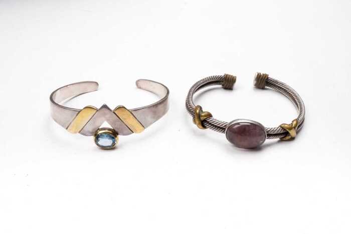 Two cuff bangles in sterling silver