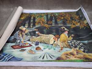 Four unstretched paintings on canvas by various artists - 3