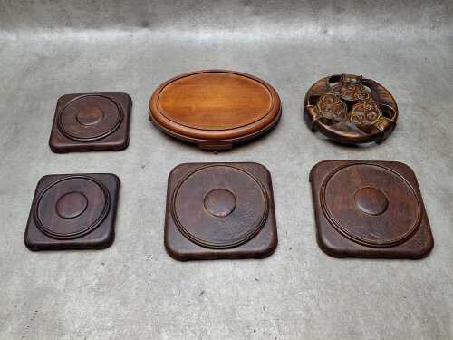 Six vintage timber display stand