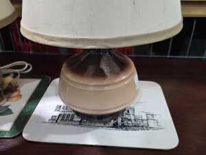 Pair of mid-century cream and copper lustre table lamps - 2