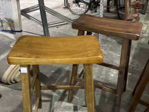 Four hardwood saddle style counter chairs - 2