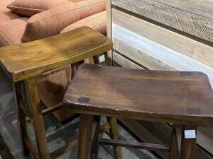 Four hardwood saddle style counter chairs - 3