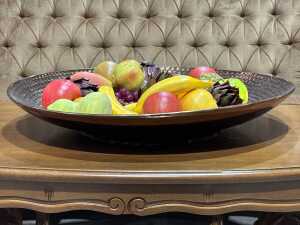 Copper tone ceramic centrepiece bowl with hammered design - 4