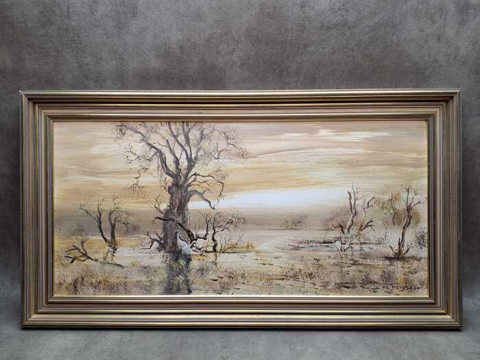 G. Friedrich, (Herons in wetland), acrylic painting on board
