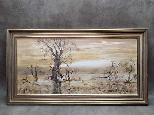 G. Friedrich, (Herons in wetland), acrylic painting on board