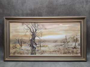 G. Friedrich, (Herons in wetland), acrylic painting on board