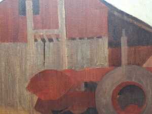 Cumming (artist unknown), (Farmyard with tractor and barn) 1971, acrylic painting on board - 2