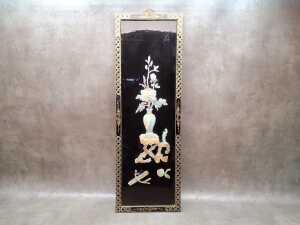 Chinese mother-of-pearl and lacquered timber panel with floral decoration