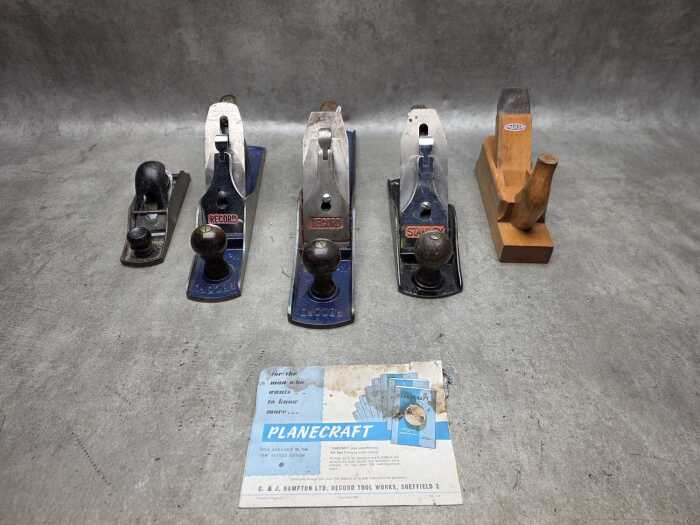 Five hand planes, including Stanley No. 4.5