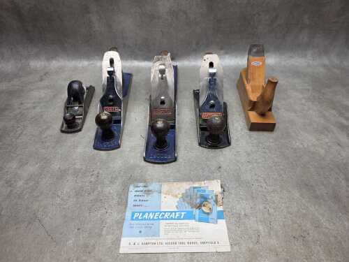 Five hand planes, including Stanley No. 4.5