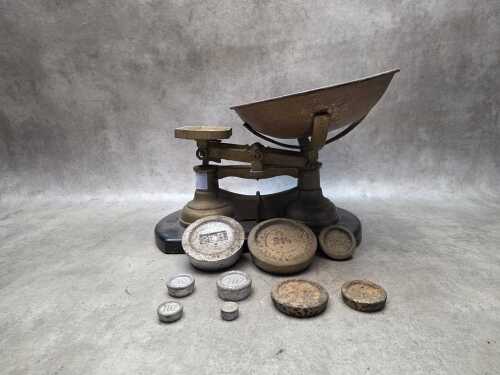 Antique brass scales with weight