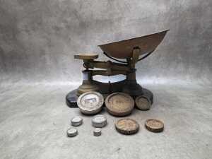Antique brass scales with weight