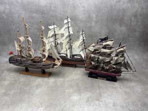 Three timber model ships