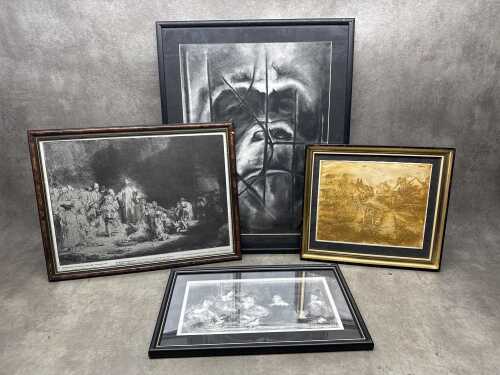 Four framed monochrome artworks