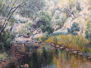 Geoff Howden (artist unknown), (Australian landscape with stream) 1990, acrylic painting on board - 2