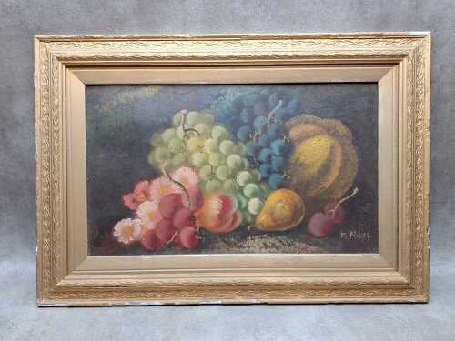 T. Willox, still life of fruit. Antique oil painting on board