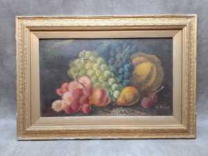 T. Willox, still life of fruit. Antique oil painting on board