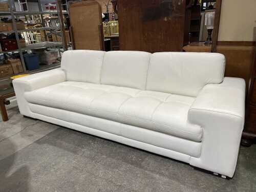 Contemporary white leather three-seater sofa