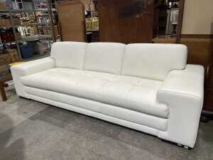 Contemporary white leather three-seater sofa