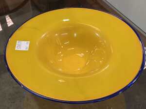 Art glass centerpiece bowl in vibrant yellow and cobalt blue - 2