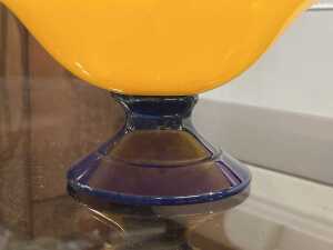 Art glass centerpiece bowl in vibrant yellow and cobalt blue - 3