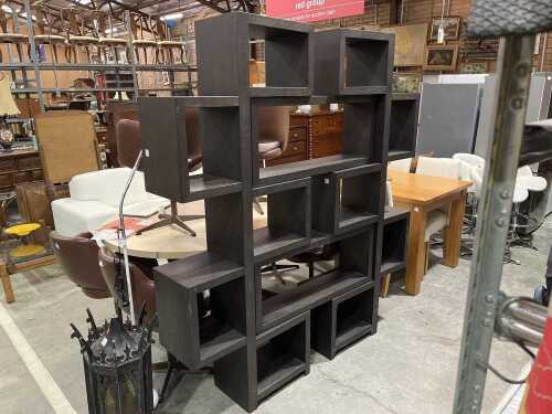 Modern timber four-piece modular shelving unit
