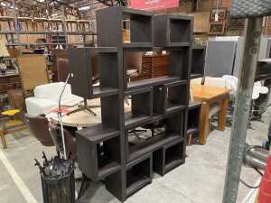 Modern timber four-piece modular shelving unit