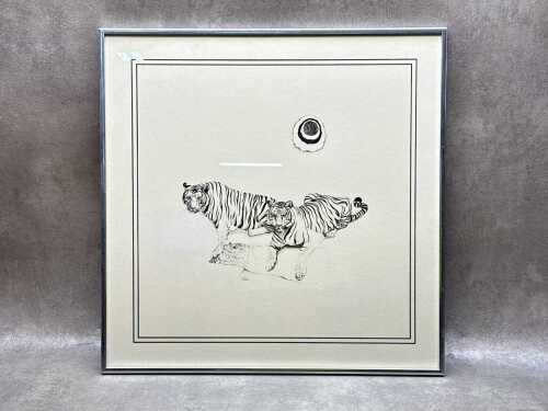 After Madeline Tobion, tigers. Framed reproduction vintage print on paper