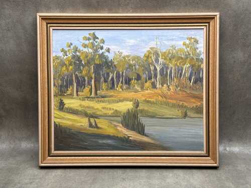 Hassam, Waroona Dam, Western Australia, 1975. Oil painting on board
