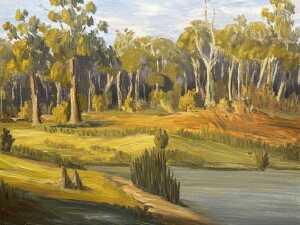 Hassam, Waroona Dam, Western Australia, 1975. Oil painting on board - 2