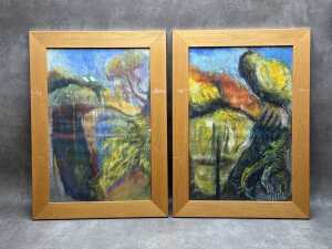 Peter Caddy (working 1970s-80s), (Landscape), two pastel drawings on paper, 1985